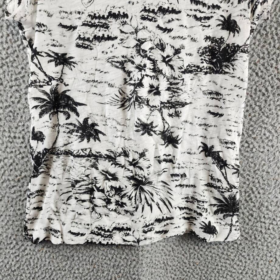 Goldie Palm Print Ringer Tee Women's XS White/Black Crew Neck Short Sleeve
