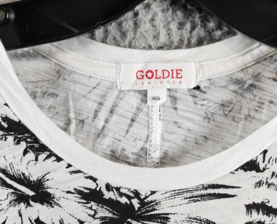 Goldie Palm Print Ringer Tee Women's XS White/Black Crew Neck Short Sleeve