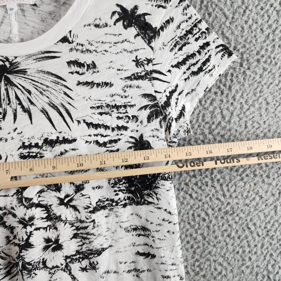 Goldie Palm Print Ringer Tee Women's XS White/Black Crew Neck Short Sleeve