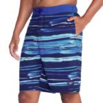 Speedo Bondi Basin Printed Stripe Board Shorts Men's Small Peacoat Elastic Waist