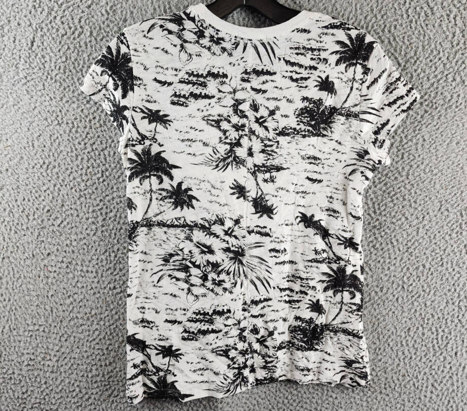 Goldie Palm Print Ringer Tee Women's XS White/Black Crew Neck Short Sleeve