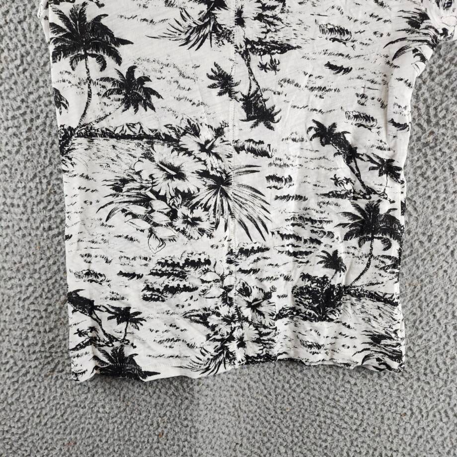 Goldie Palm Print Ringer Tee Women's XS White/Black Crew Neck Short Sleeve