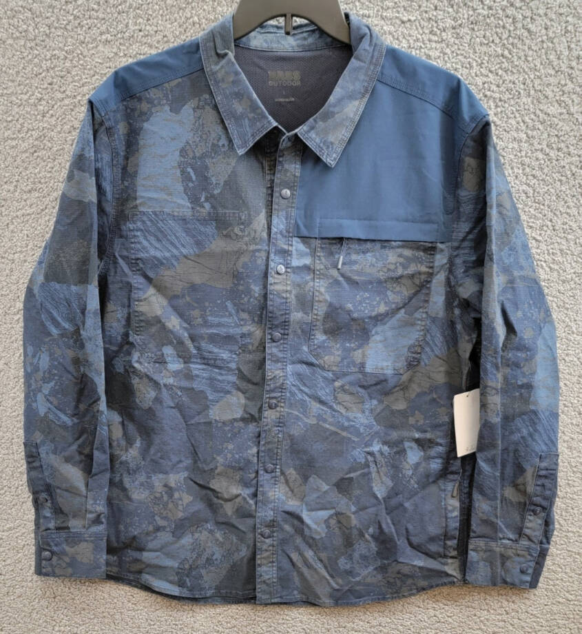 Bass Outdoor Ripstop Utility Shacket Men's L Navy Blazer Rock Camo Snap Closure