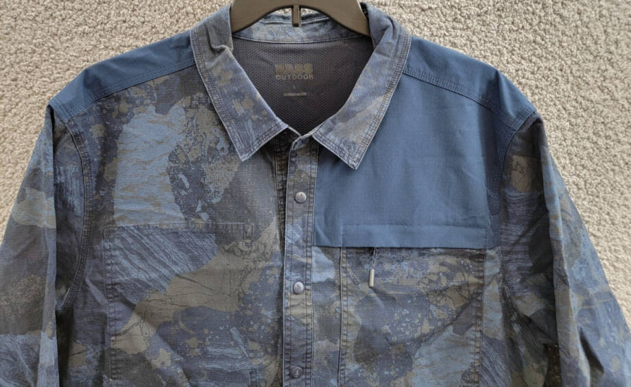 Bass Outdoor Ripstop Utility Shacket Men's L Navy Blazer Rock Camo Snap Closure