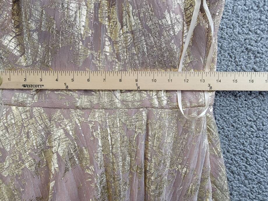 AQUA Foil Knit Metallic Halter Gown Women's 2 White/Pink/Gold Back Zip Closure