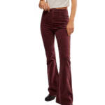 FREE PEOPLE Jayde Cord Flare Jeans Women's 26 Chocolate Truffle Button Closure~