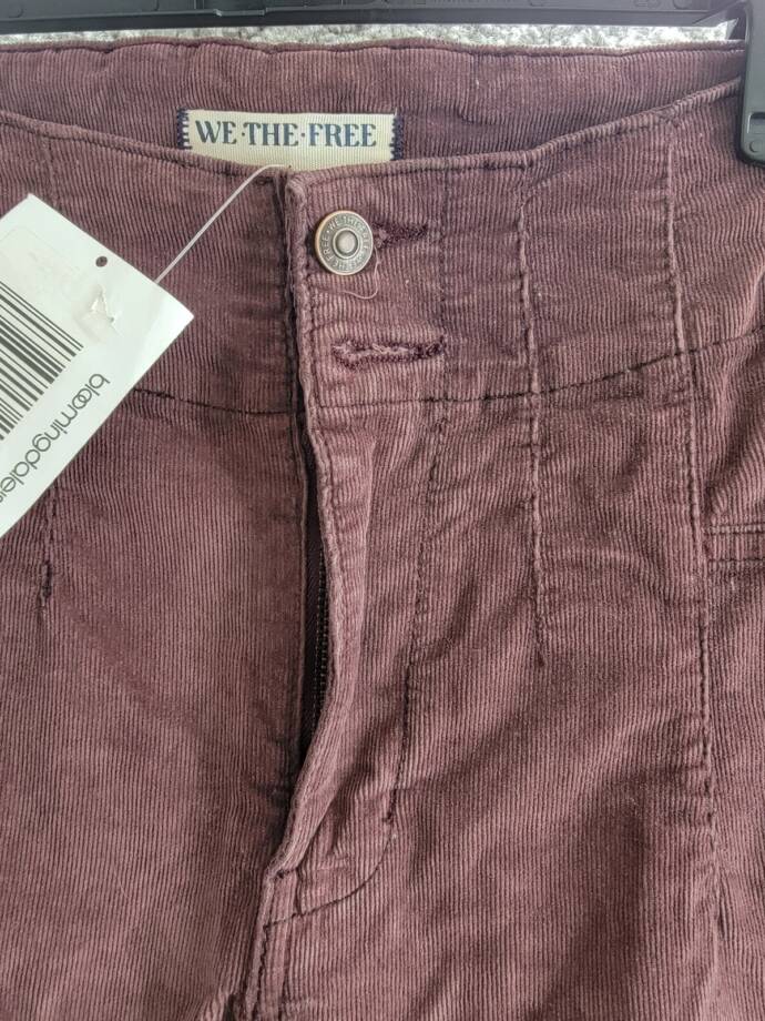 FREE PEOPLE Jayde Cord Flare Jeans Women's 26 Chocolate Truffle Button Closure~