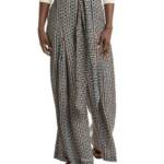 Gracia Boho Palazzo Printed Pants Women's M Black Multi Pleated Side Zip Closure