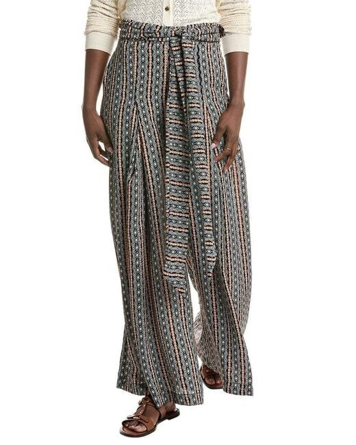 Gracia Boho Palazzo Printed Pants Women's M Black Multi Pleated Side Zip Closure
