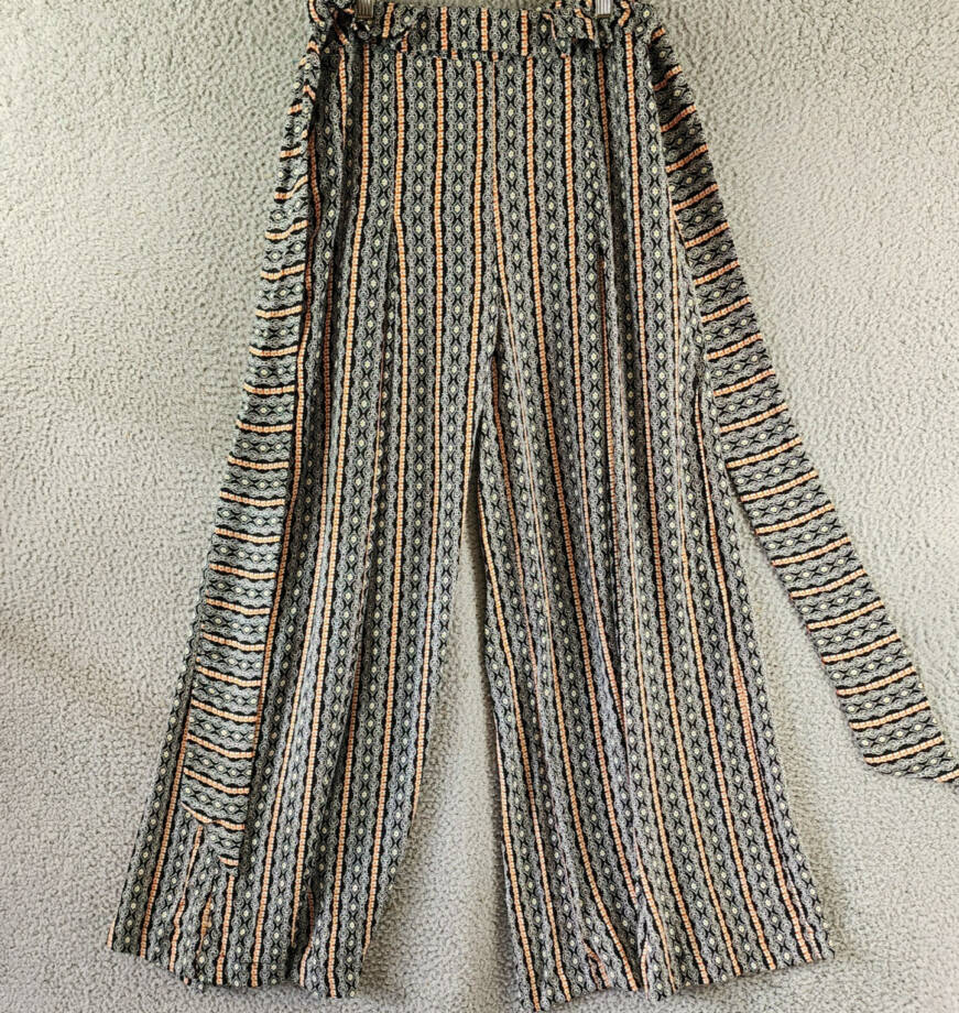 Gracia Boho Palazzo Printed Pants Women's M Black Multi Pleated Side Zip Closure