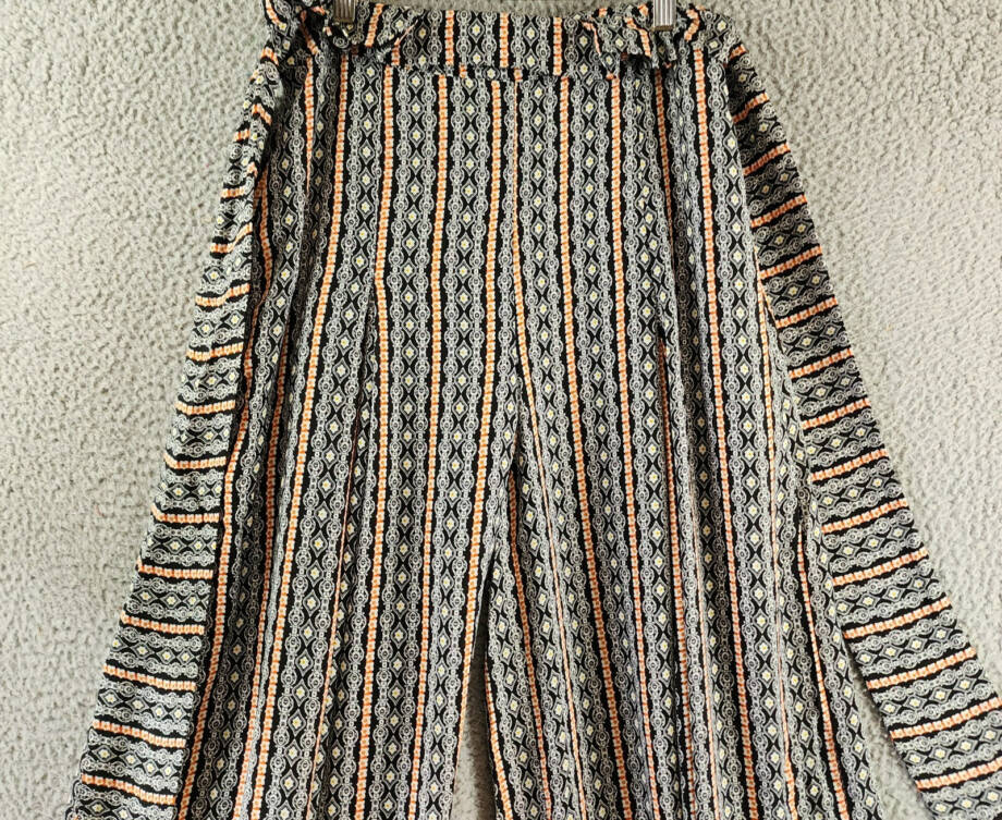 Gracia Boho Palazzo Printed Pants Women's M Black Multi Pleated Side Zip Closure