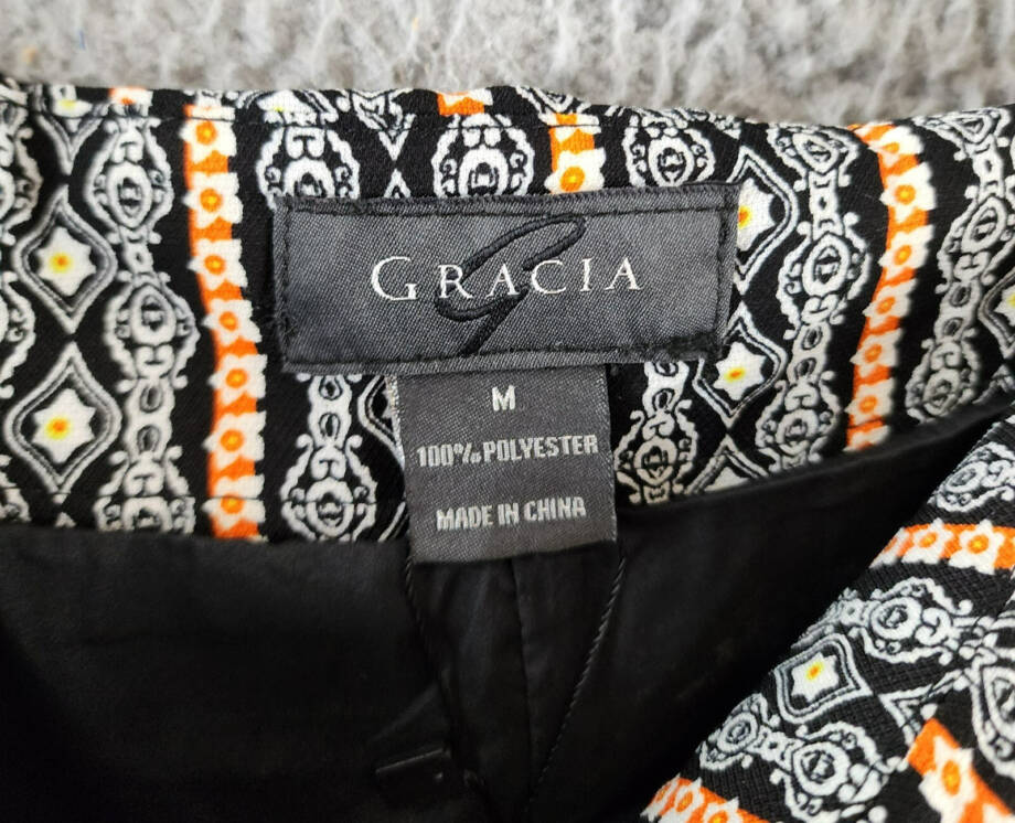 Gracia Boho Palazzo Printed Pants Women's M Black Multi Pleated Side Zip Closure