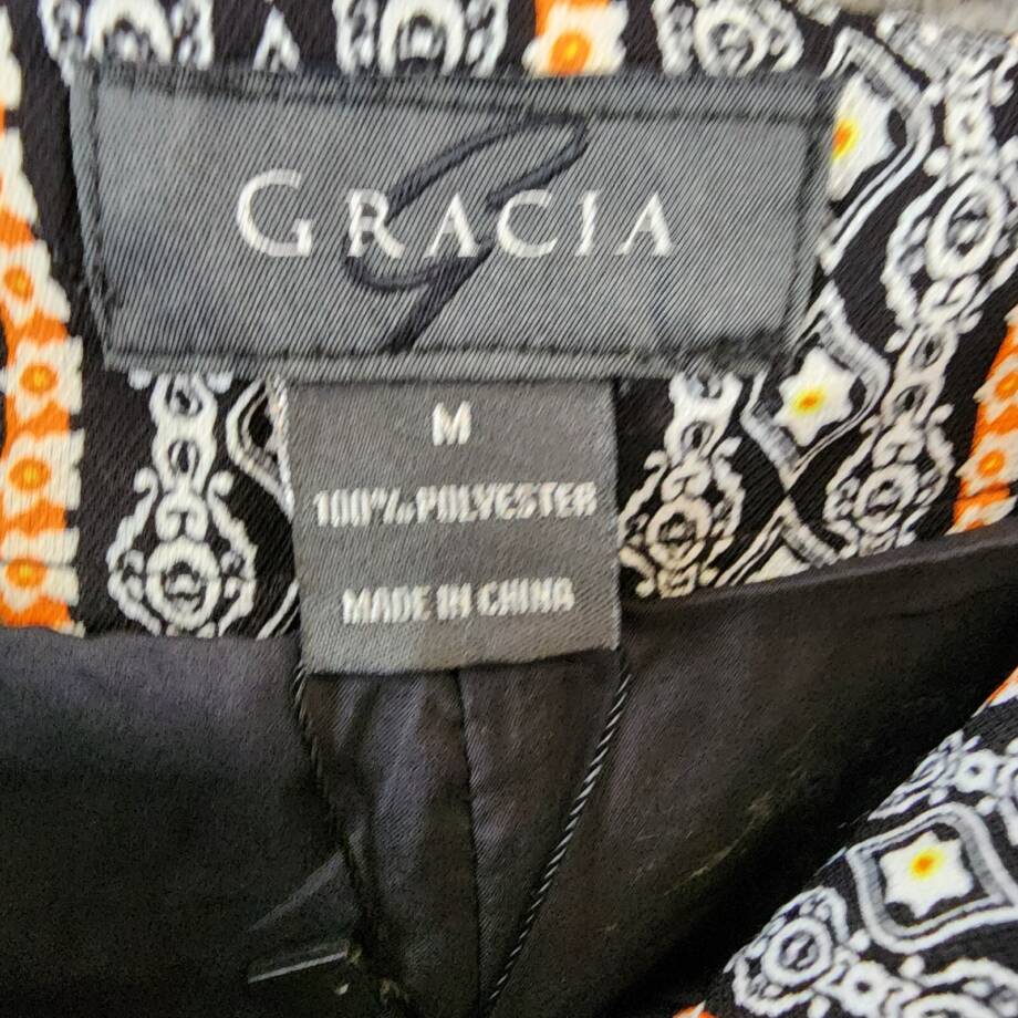 Gracia Boho Palazzo Printed Pants Women's M Black Multi Pleated Side Zip Closure