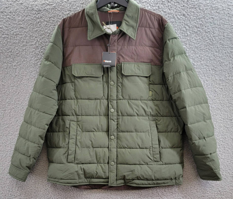 BASS OUTDOOR Colorblocked Padded Shacket Men's XL Green Snap Front Closure L/S