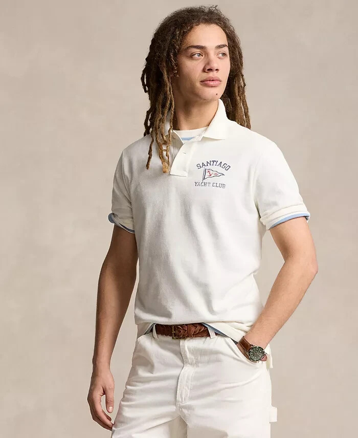 Polo Ralph Lauren Classic-Fit Nautical-Print Polo Shirt Men's XS White Button~