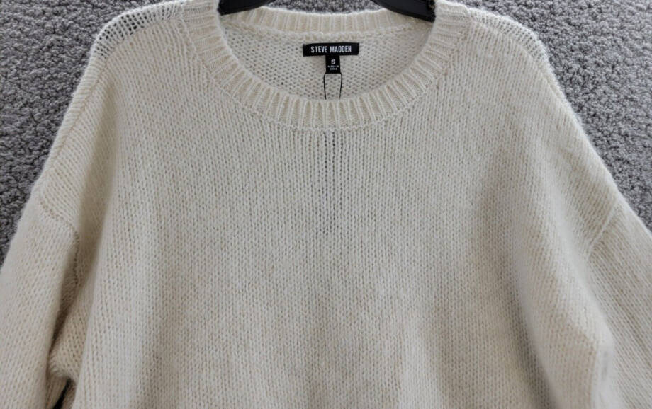 STEVE MADDEN Colette Balloon Sleeve Sweater Women's S Whisper White Pullover L/S
