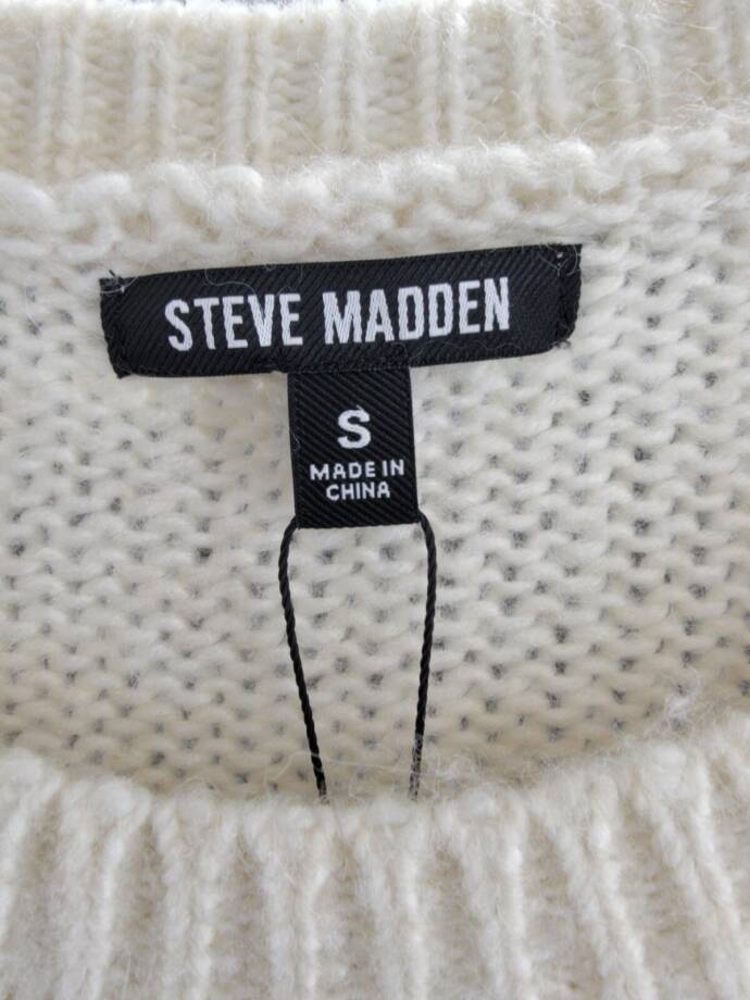 STEVE MADDEN Colette Balloon Sleeve Sweater Women's S Whisper White Pullover L/S