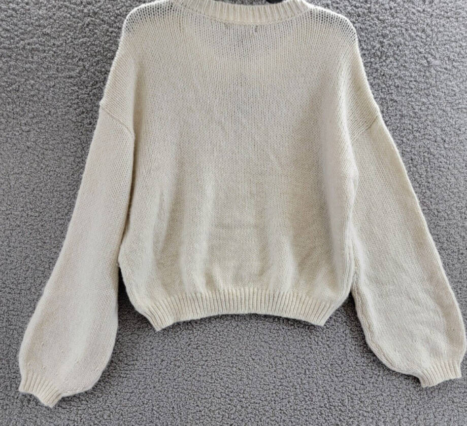 STEVE MADDEN Colette Balloon Sleeve Sweater Women's S Whisper White Pullover L/S