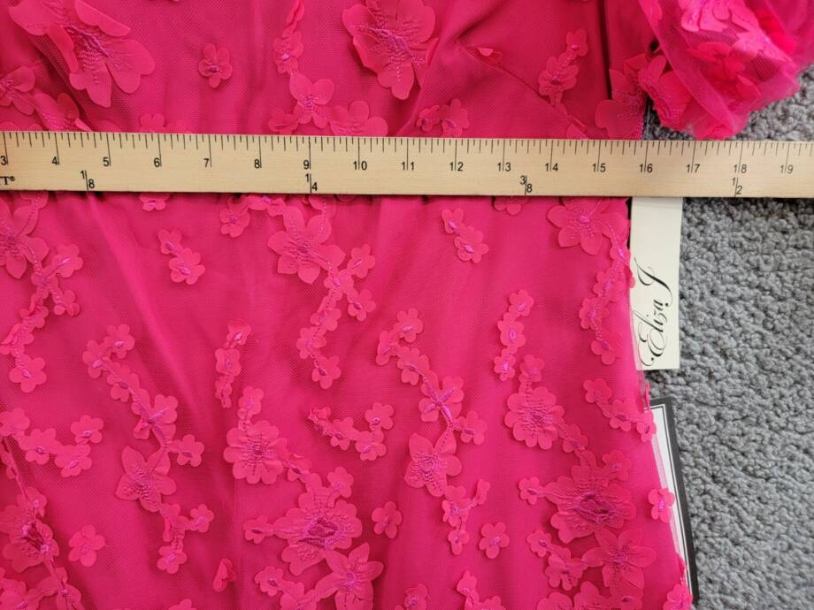 Eliza J Petite Puffed-Sleeve 3D-Floral Shift Dress Women's 4P Hot Pink Back Zip