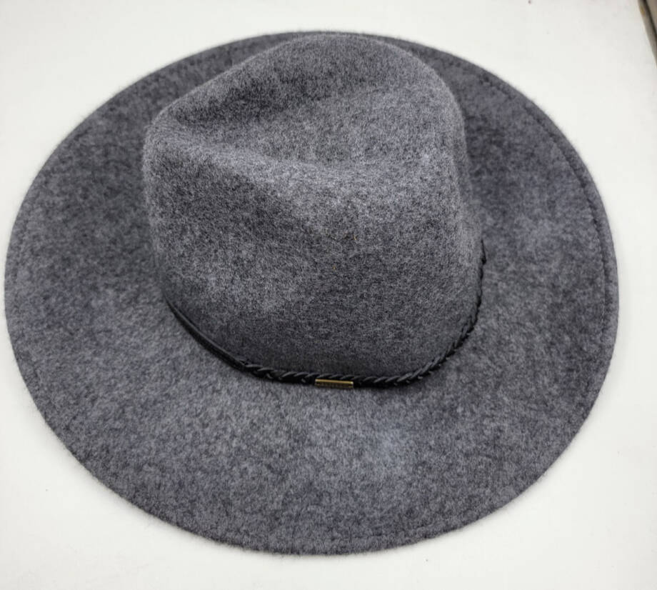 Barbour Tack Fedora Hat Women's S Charcoal Gray Contrast Leather Rope Band