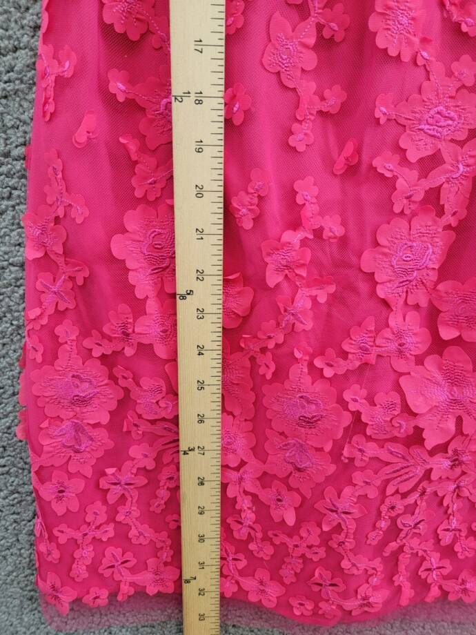 Eliza J Petite Puffed-Sleeve 3D-Floral Shift Dress Women's 4P Hot Pink Back Zip