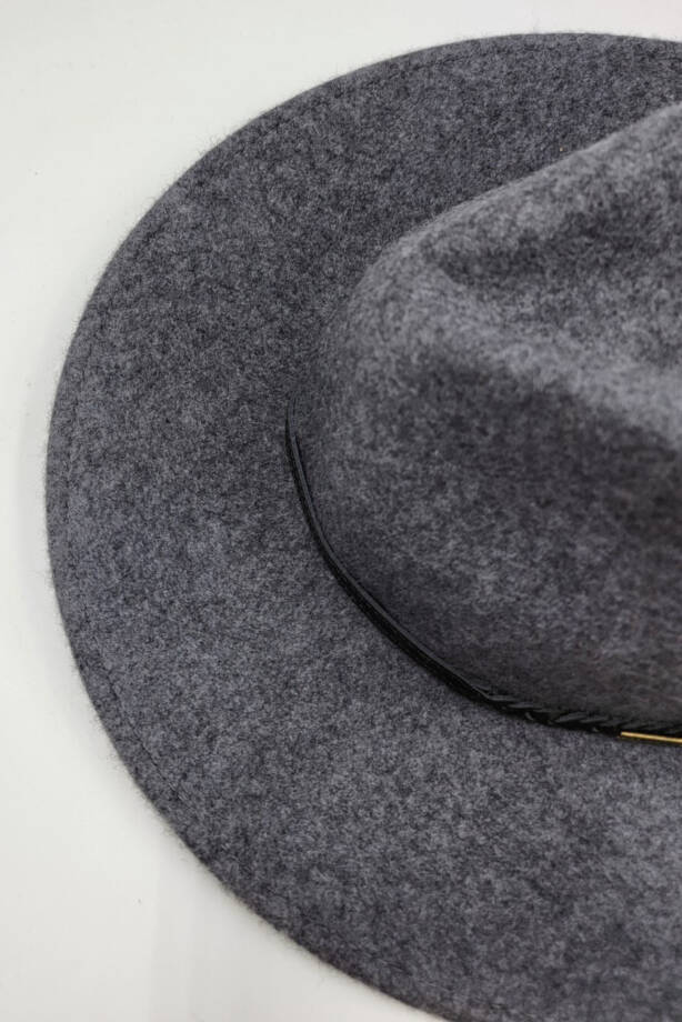 Barbour Tack Fedora Hat Women's S Charcoal Gray Contrast Leather Rope Band