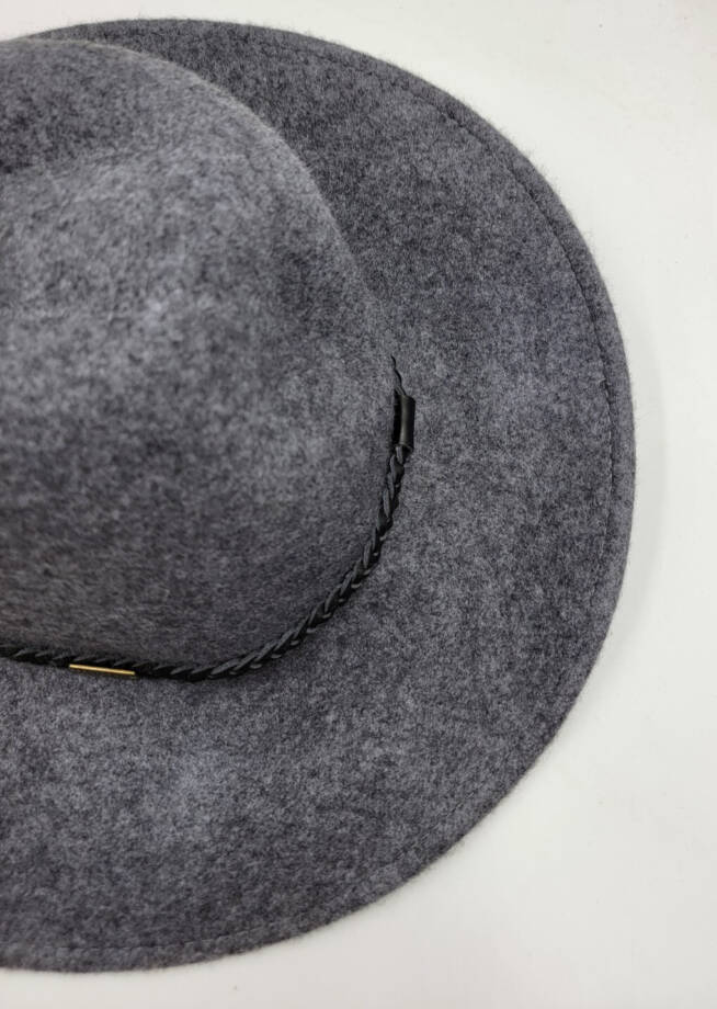 Barbour Tack Fedora Hat Women's S Charcoal Gray Contrast Leather Rope Band
