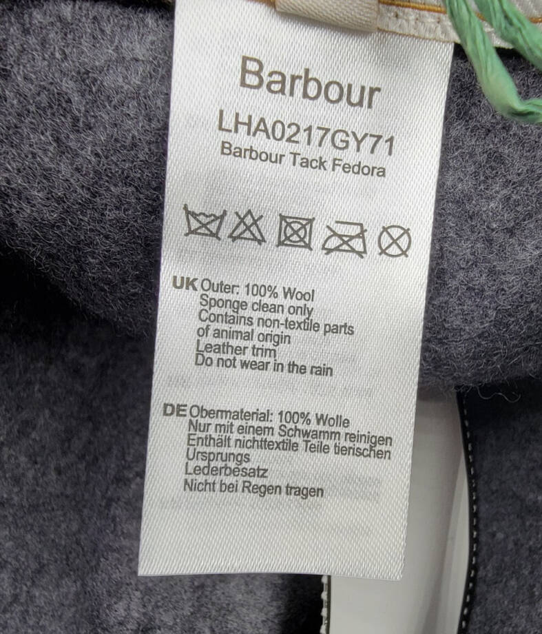 Barbour Tack Fedora Hat Women's S Charcoal Gray Contrast Leather Rope Band