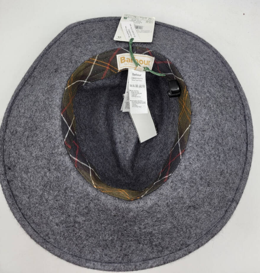 Barbour Tack Fedora Hat Women's S Charcoal Gray Contrast Leather Rope Band