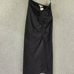 Another Mode Side Slit Rose Applique Skirt Women's S Black Ruched Elastic Waist
