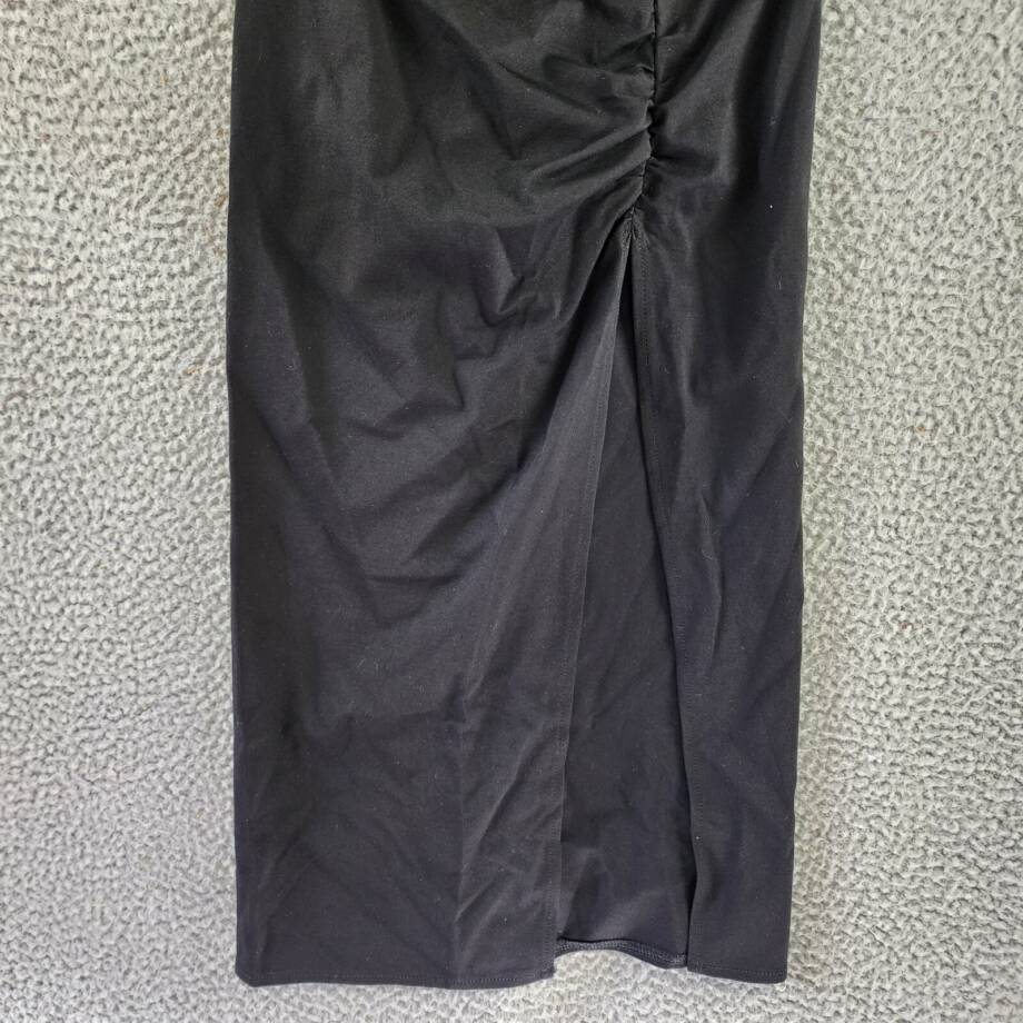 Another Mode Side Slit Rose Applique Skirt Women's S Black Ruched Elastic Waist