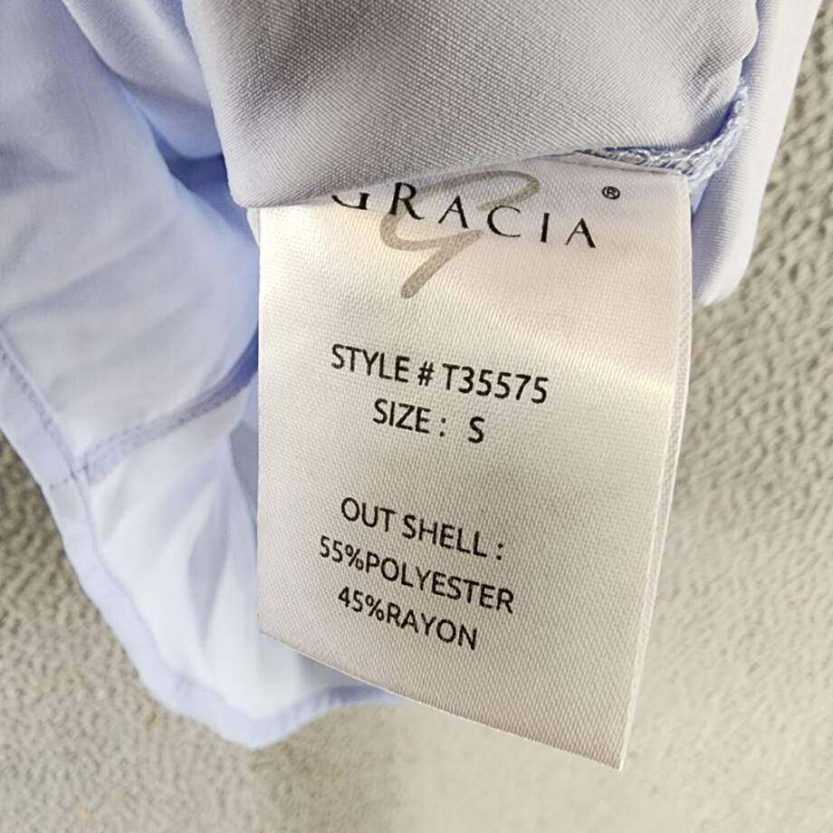 Gracia Sleeveless Ruffle Front Top Women's S Light Blue Collared Button Closure