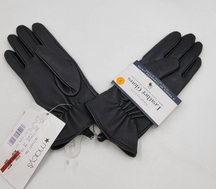 Charter Club Micro Lined Leather Tech Gloves Women's S Black~