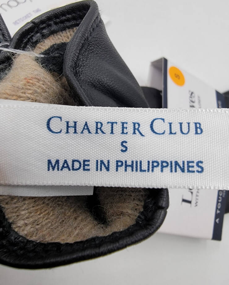 Charter Club Micro Lined Leather Tech Gloves Women's S Black~