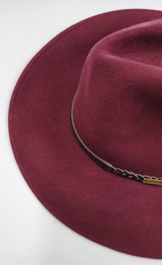 Barbour Wool Tack Fedora Hat Women's S Cabernet Contrast Leather Rope Band~