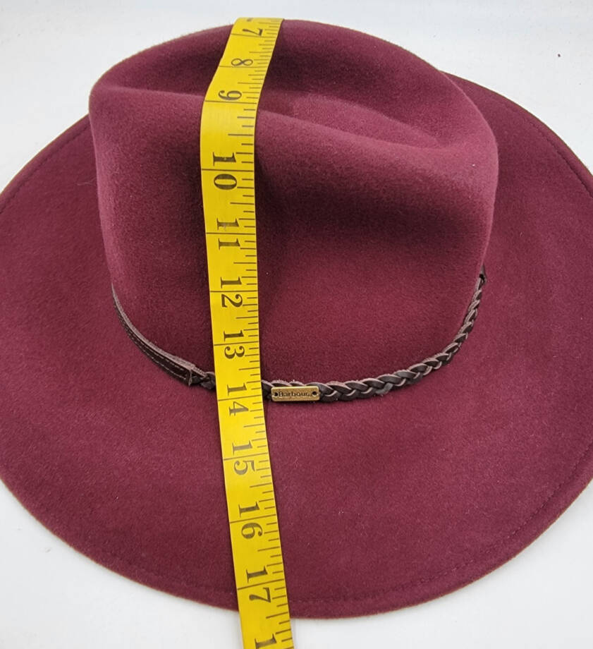 Barbour Wool Tack Fedora Hat Women's S Cabernet Contrast Leather Rope Band~