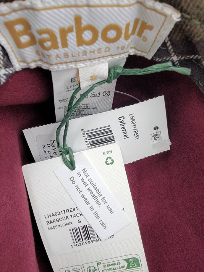 Barbour Wool Tack Fedora Hat Women's S Cabernet Contrast Leather Rope Band~