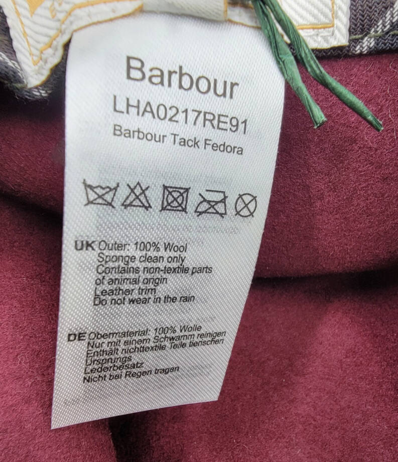 Barbour Wool Tack Fedora Hat Women's S Cabernet Contrast Leather Rope Band~