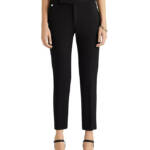 Lauren Ralph Lauren Ponte Straight Leg Ankle Pants Women's XS Black Zip Hook&Bar