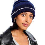 rag & bone Wool Blend Blake Stripe Beanie Womens One Size Blue Multi Folded Edge