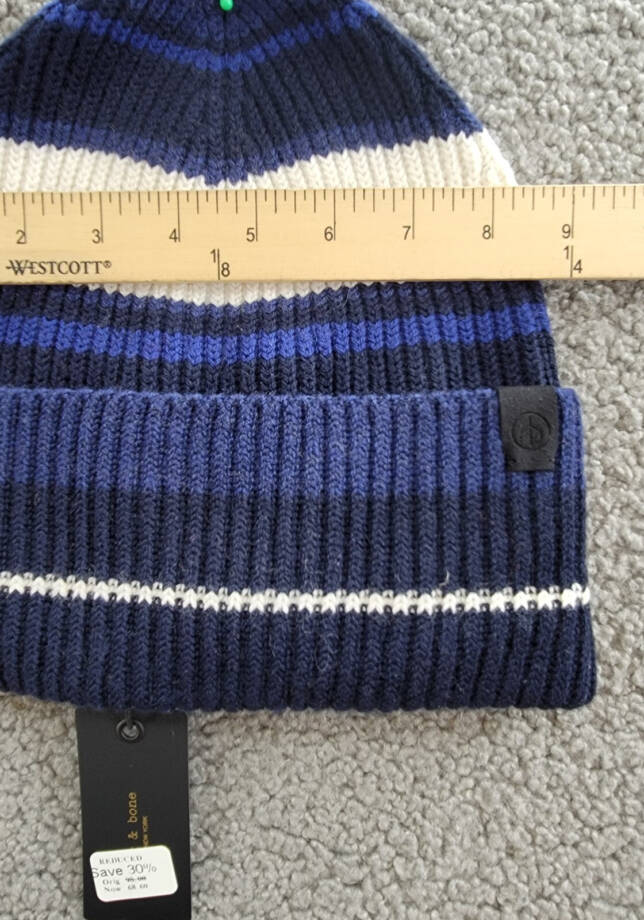 rag & bone Wool Blend Blake Stripe Beanie Womens One Size Blue Multi Folded Edge