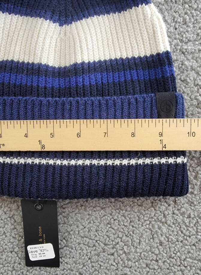 rag & bone Wool Blend Blake Stripe Beanie Womens One Size Blue Multi Folded Edge