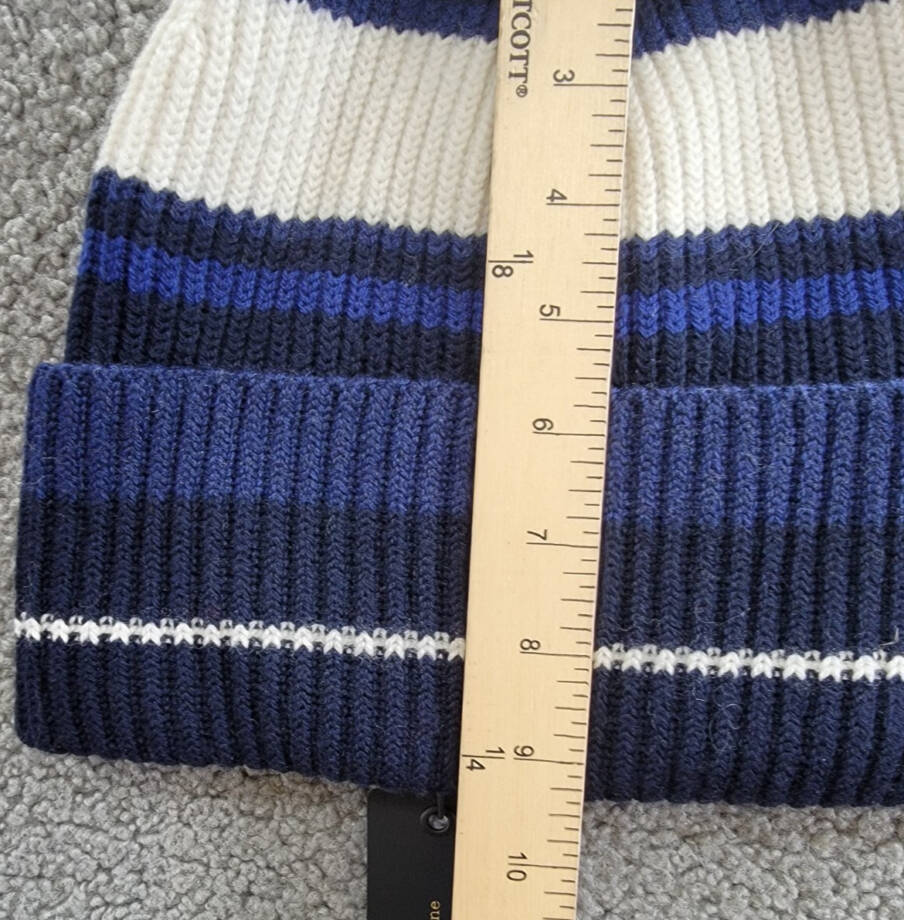 rag & bone Wool Blend Blake Stripe Beanie Womens One Size Blue Multi Folded Edge