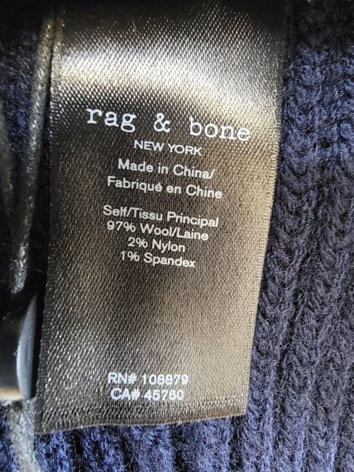 rag & bone Wool Blend Blake Stripe Beanie Womens One Size Blue Multi Folded Edge