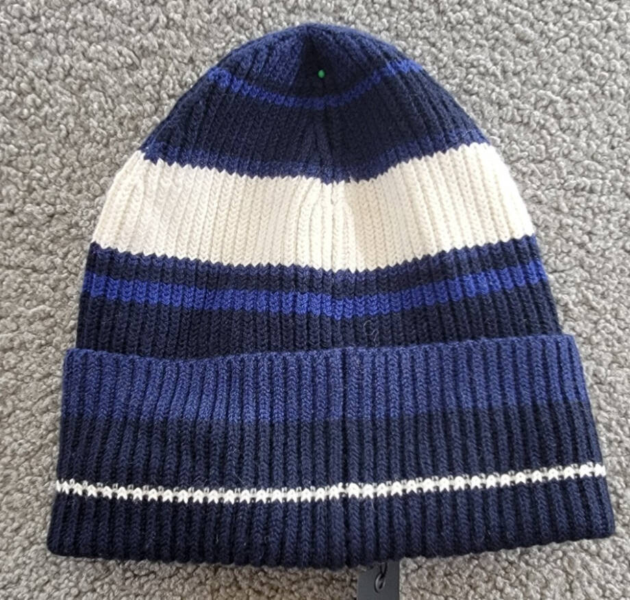 rag & bone Wool Blend Blake Stripe Beanie Womens One Size Blue Multi Folded Edge