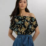 Lauren Ralph Lauren Floral Off-The-Shoulder Top Women's M Black Multi Pullover