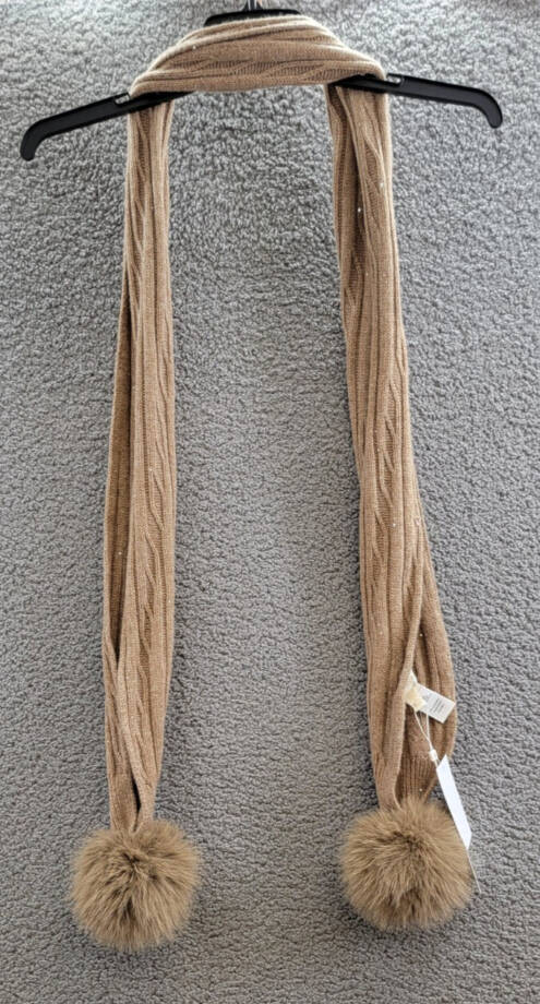 Adrienne Landau Wool The Lyla Scarf Women's One Size Camel Pom-Poms At Ends~