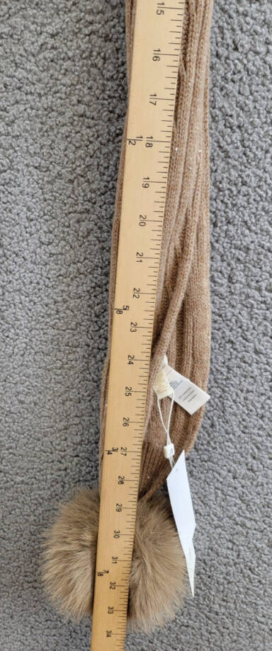 Adrienne Landau Wool The Lyla Scarf Women's One Size Camel Pom-Poms At Ends~