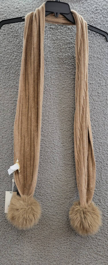Adrienne Landau Wool The Lyla Scarf Women's One Size Camel Pom-Poms At Ends~