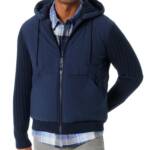 BASS OUTDOOR Mixed Media Zip-Front Hooded Sweater Jacket Men's M Navy Blaze L/S